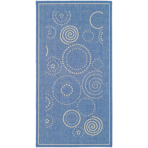 SAFAVIEH Courtyard Blue/Natural Doormat 3 ft. x 5 ft. Border Indoor/Outdoor Patio Area Rug
