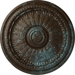 27" x 2-1/2" Brunswick Urethane Ceiling Medallion (Fits Canopies up to 4-1/2"), Hand-Painted Bronze Blue Patina