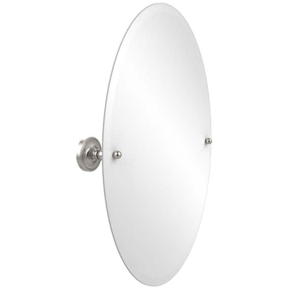 Allied Brass Prestige Regal Collection 21 in. x 29 in. Frameless Oval Single Tilt Mirror with Beveled Edge in Satin Nickel