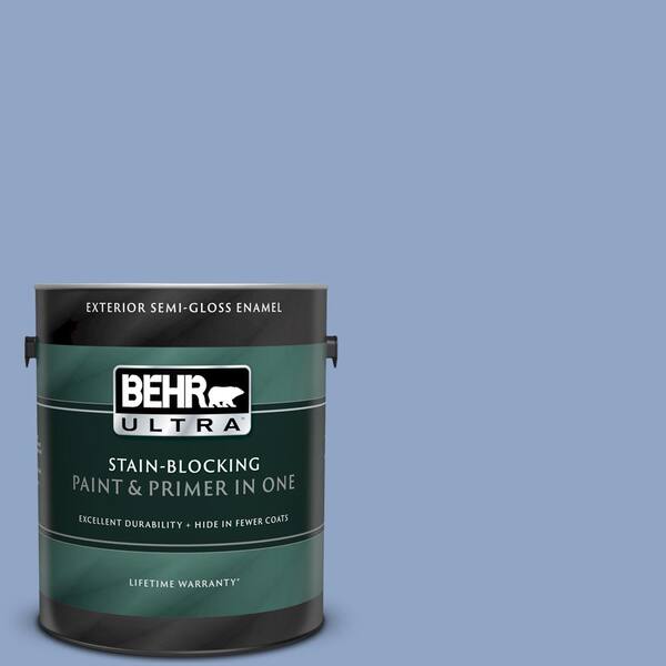 BEHR ULTRA 1 gal. #UL240-16 Blue Hydrangea Semi-Gloss Enamel Exterior Paint and Primer in One