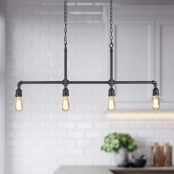 Lnc Black Pipe Chandelier 44 In Large Industrial 4 Light Linear Matte Kitchen Island Pendant Llneamhl133576r Lnc Black Pipe Chandelier 44 In Large, Large Black Industrial Chandelier