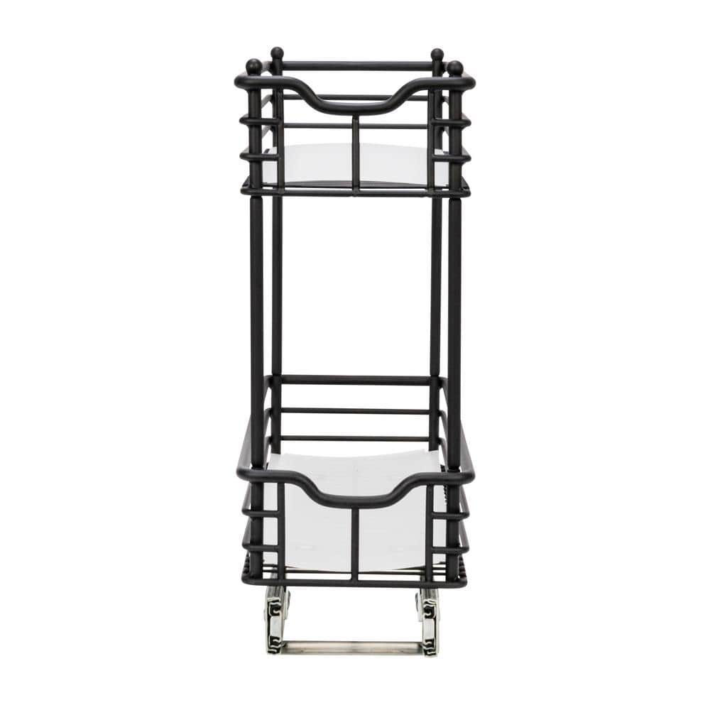 Black Steel 2-Tier Pull-Out Storage Organizer with Plastic Liners