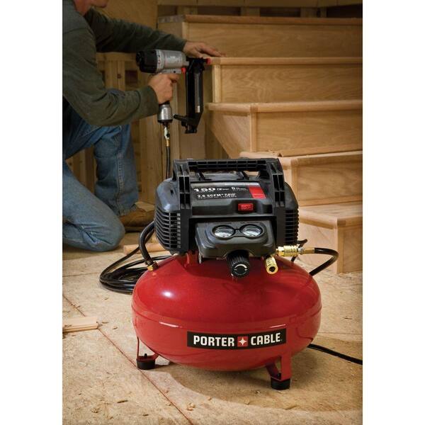 Porter Cable 6 Gal 150 Psi Portable Electric Air Compressor And 18 Gauge Brad Nailer Combo Kit 1 Tool Pcfp The Home Depot