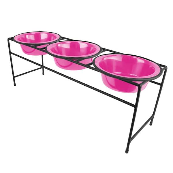 Platinum Pets Modern Triple Diner Feeder with Stainless Steel Cat/Dog Bowls, Bubble Gum Pink
