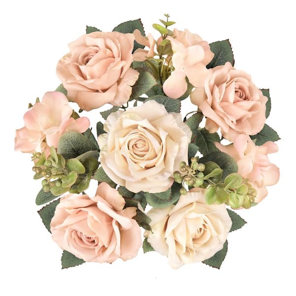 LIVING LUXURY 19 in. Champagne Peach Artificial Elegant Rose