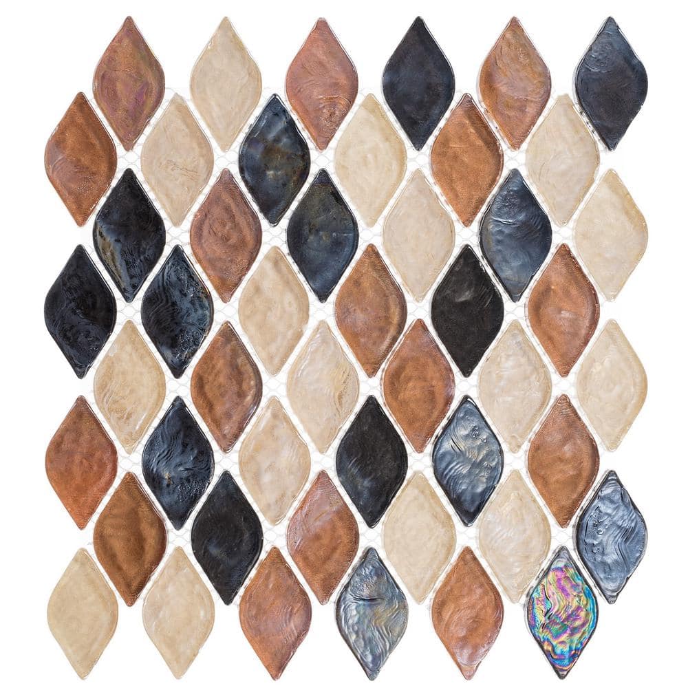 Plume Vibrant 3 x 3 in. Arabesque Mosaic Iridescent Glass Floor Tile (3.6 s