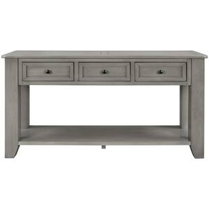55.10 in. W x 15.00 in. D x 30.00 in. H Gray Linen Cabinet Console Table with 3 Drawers and 1 Shelf