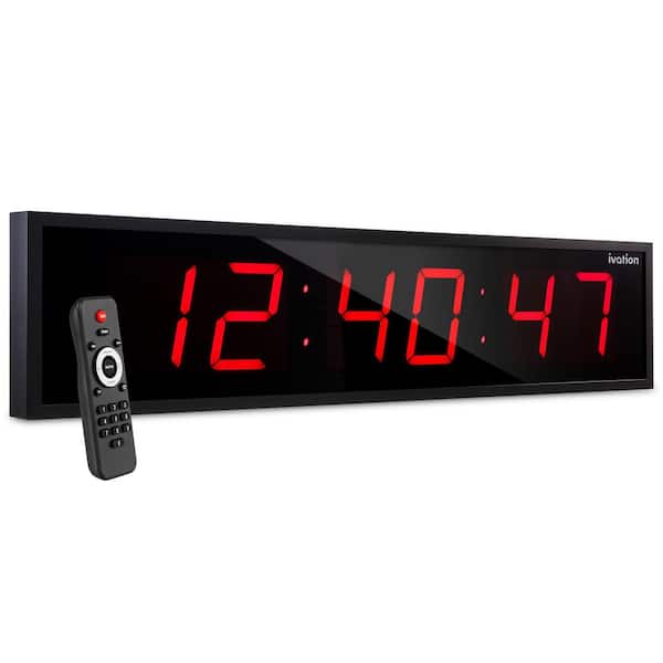 Ivation 60 in. Red Large Digital Wall Clock, LED Wall Clock with Stopwatch, Alarms, Timer and More