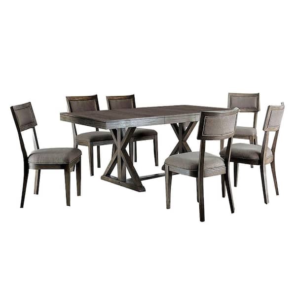 William's Home Furnishing Leeds 7-Piece Dining Table Set in Gray Finish