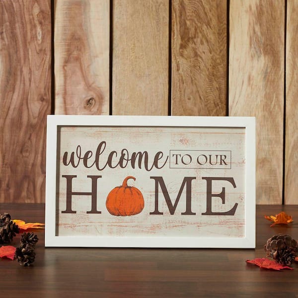 Welcome to Our Home 10 in. x 16 in. Pumpkin Wooden Wall Art