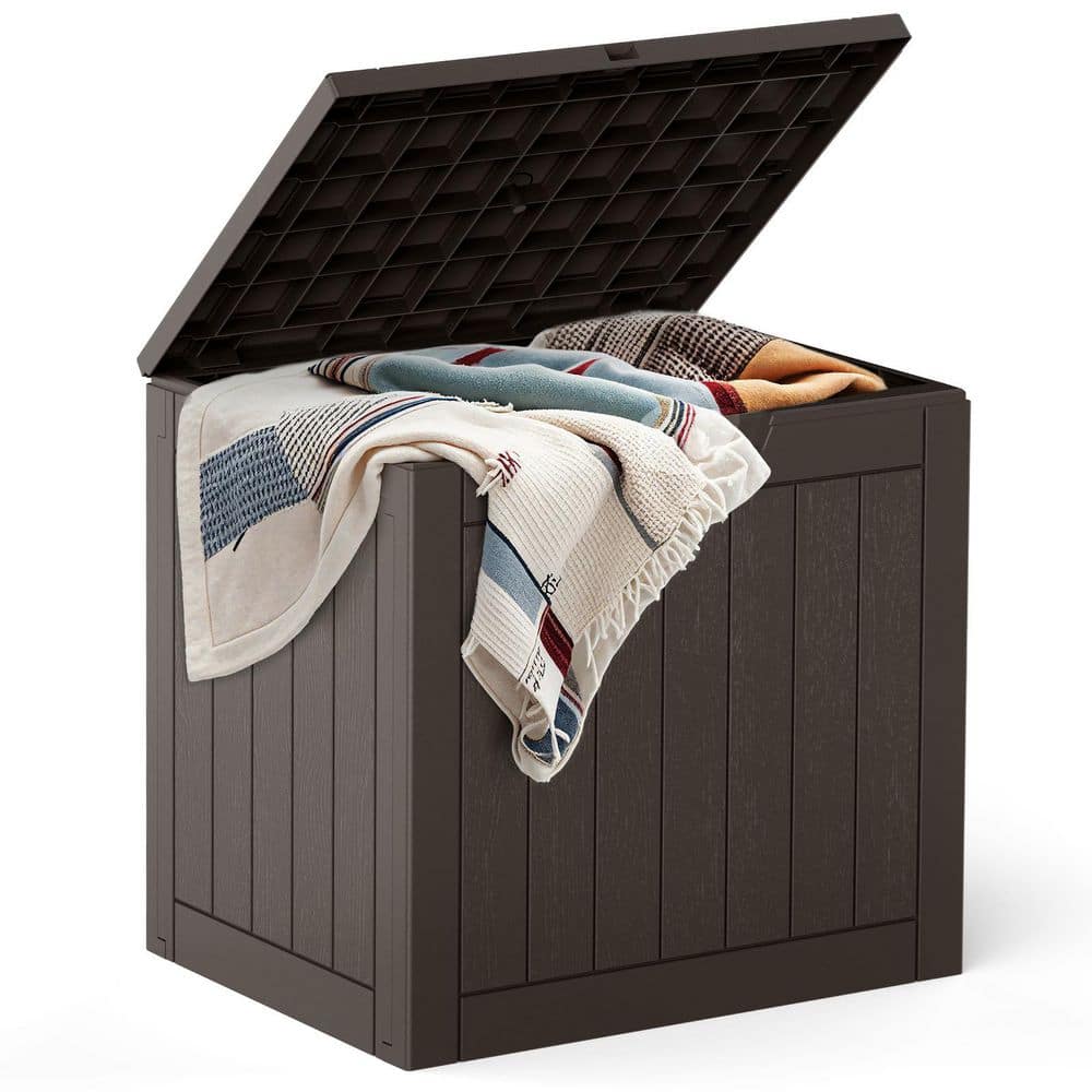 31 Gal. Brown Weatherproof Plastic Deck Box, Resin Lockable Outdoor Storage
