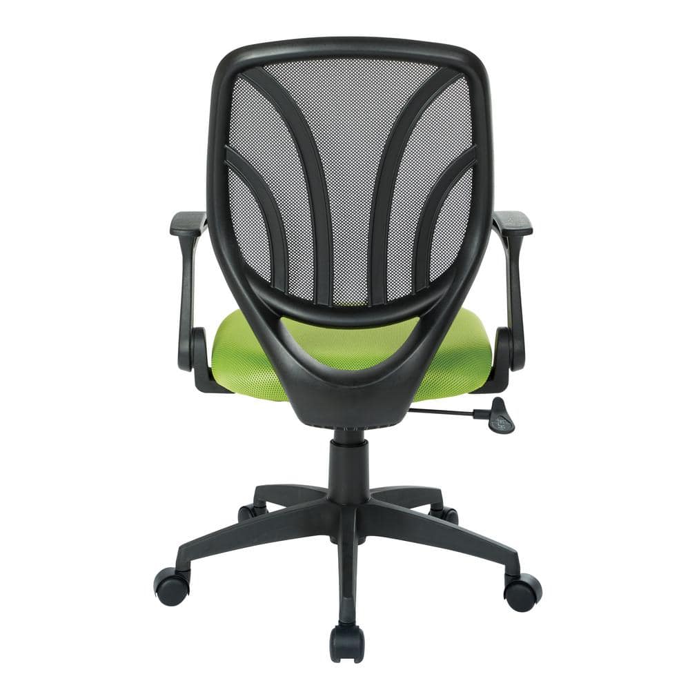 High-Back Swivel Task Chair with Adjustable Arms in Green Mesh