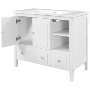 36 in. W x 18. in D. x 32 in. H Solid Frame Bath Vanity in White with White Ceramic Top and Basin