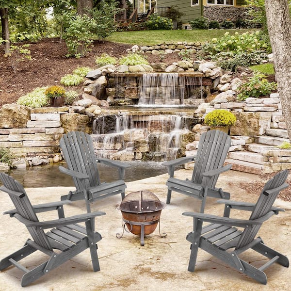 Unbranded Modern Wooden Gray Outdoor Folding Adirondack Chair Set of 2