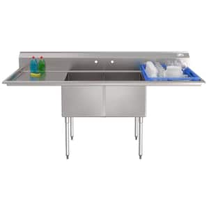 84 in. 18-Gauge 2-Compartment Commercial Sink with Backsplash and 24 in. Dual Drainboards in Stainless-Steel.