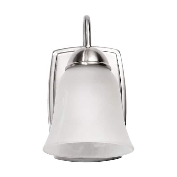 SATCO 5 in. 1-Light Brushed Nickel Integrated LED Vanity Light with Alabaster Glass Shade