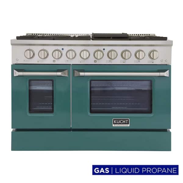 Pro-Style 48 in. 6.7 cu. ft. Double Oven Liquid Propane Range with 8 Burners in Stainless Steel and Green Oven Doors