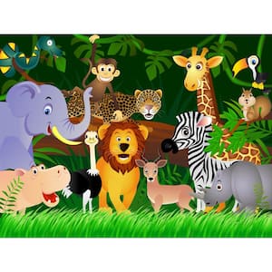 Cartoon Jungle Animals Non-Woven Wall Mural