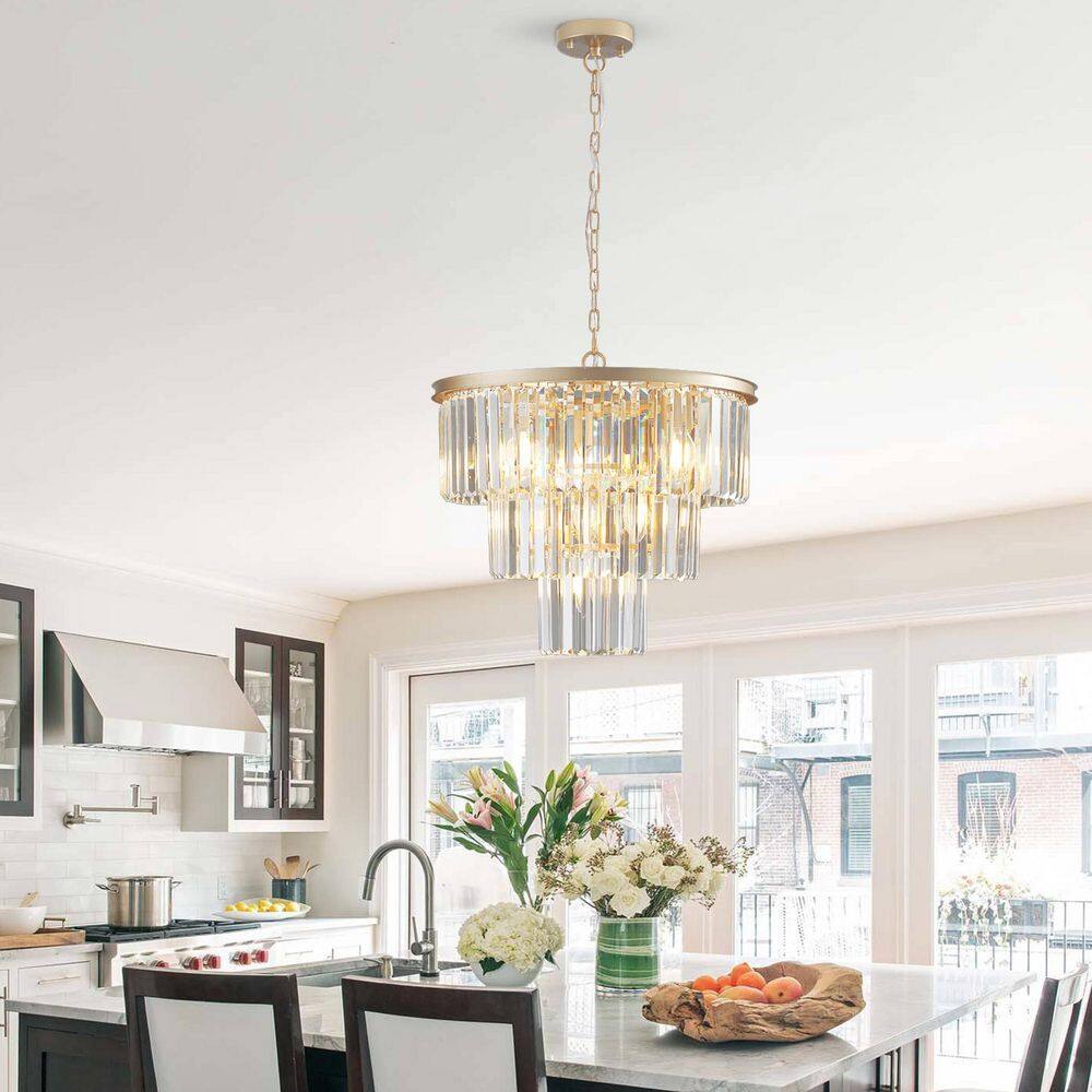 20 in. 7-Light Modern Gold 3-Tier Round Crystal Fringe Chandelier with Crystal Accents price history on PriceWatchPro