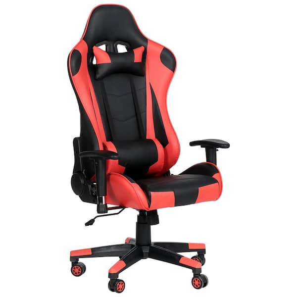 JASMODER Red Faux Leather Stainless Steel Frame Ergonomic Chair