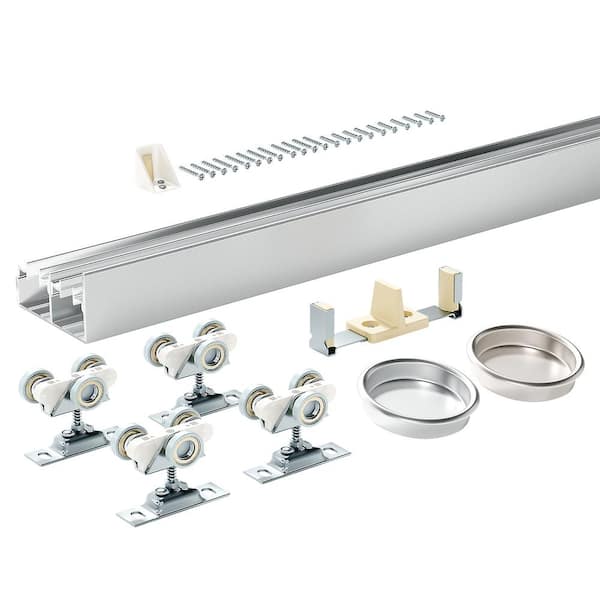 48 in. x 80 in. White, Solid Core MDF, 3-Lites, Double Frosted Glass Panel Bypass Sliding Door with Aluminium Hardware