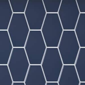 Long Hex 11 in. x 10.6 in. Deep Blue Matte Glass Mesh-Mounted Mosaic Tile (9.02 sq. ft./Case)