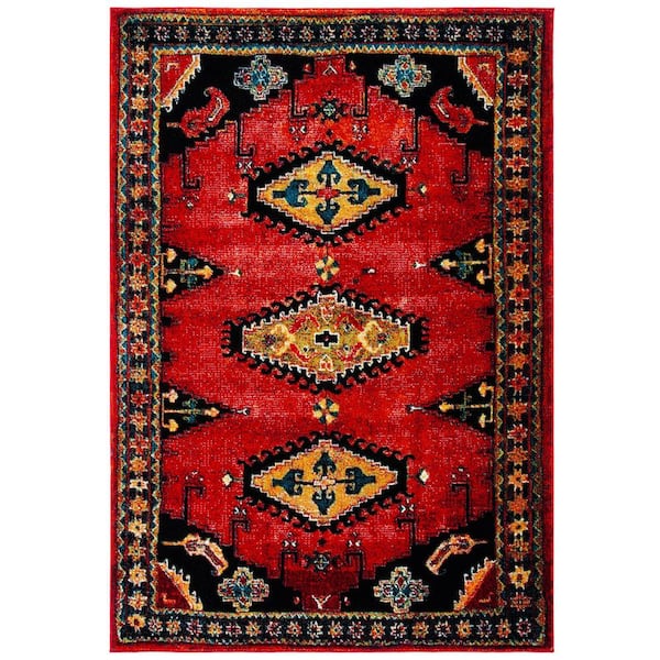 SAFAVIEH Vintage Hamadan Red/Black Doormat 3 ft. x 5 ft. Border Medallion Floral Area Rug