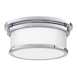 Summerlake 12.5 in. 2-Light Chrome Drum Flush Mount with Frosted Glass Shade and No Bulbs Included (1-Pack)