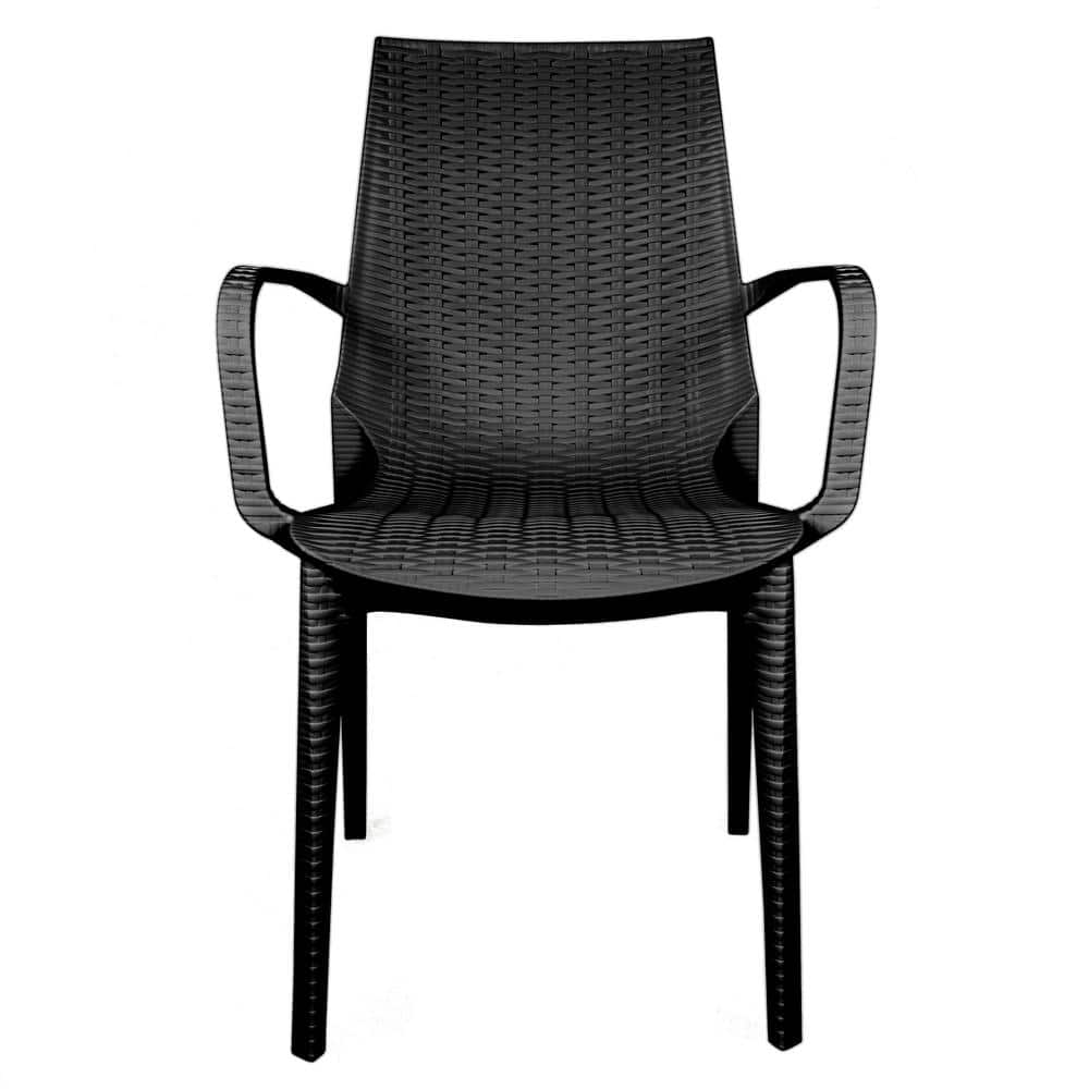 Kent 35'' Black Weave Design Polypropylene Outdoor Dining Chair - Set of 2
