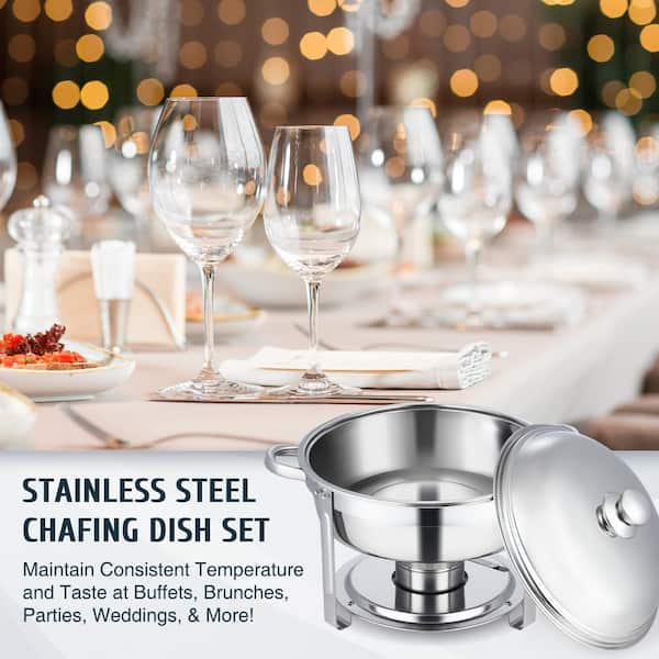 5QT Chafing Dish Buffet Set, Round Stainless Steel Food Warmers Buffet Servers Sets, Chafer With Food & Water Pan, Lid, Frame, Fuel Holder For