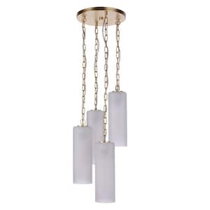 Myos 60-Watt 4-Light Sunset Gold Finish Dining/Kitchen Island Pendant Light with Frosted Ribbed Glass, No Bulbs Included