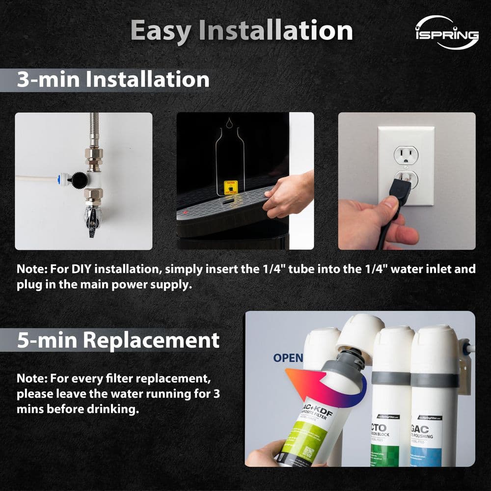 Freestanding Black Stainless Steel Hot and Cold Water Dispenser