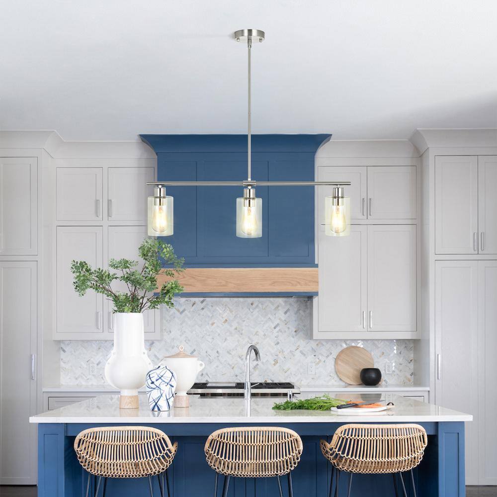 Nickel 3-Light Linear Pendant with Clear Glass Shades