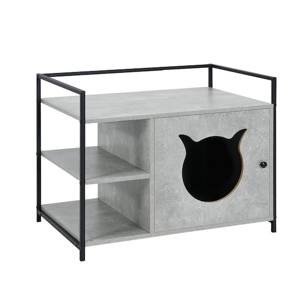 FORCLOVER Hidden Cat Litter box enclosure Furniture Cabinet with 2-Tier Storage Shelf in Gray
