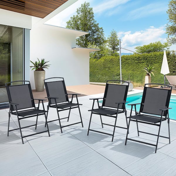 4-Piece Black Folding Metal Patio Outdoor Dining Chairs with Textilene Fabric