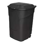 45 Gal. Black Multi-Purpose Plastic Trash Can with Wheels and Attached Black Lid