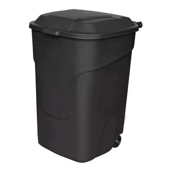 HDX 45 Gal. Black Multi-Purpose Plastic Trash Can with Wheels and Attached Black Lid