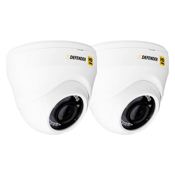 Defender HD 1080p Wired Indoor or Outdoor Long Range Night Vision Dome Security Standard Surveillance Camera (2-Pack)