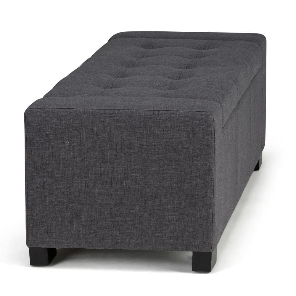 Slate Gray Tufted Polyester Storage Bench Ottoman