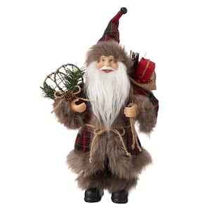 12 in. H Plaid Santa Figurine Christmas Tree Topper