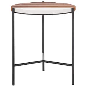 Dallas 18.3 in. Brown/White Round Wood/Faux Marble End Table