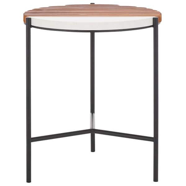 SAFAVIEH Dallas 18.3 in. Brown/White Round Wood/Faux Marble End Table
