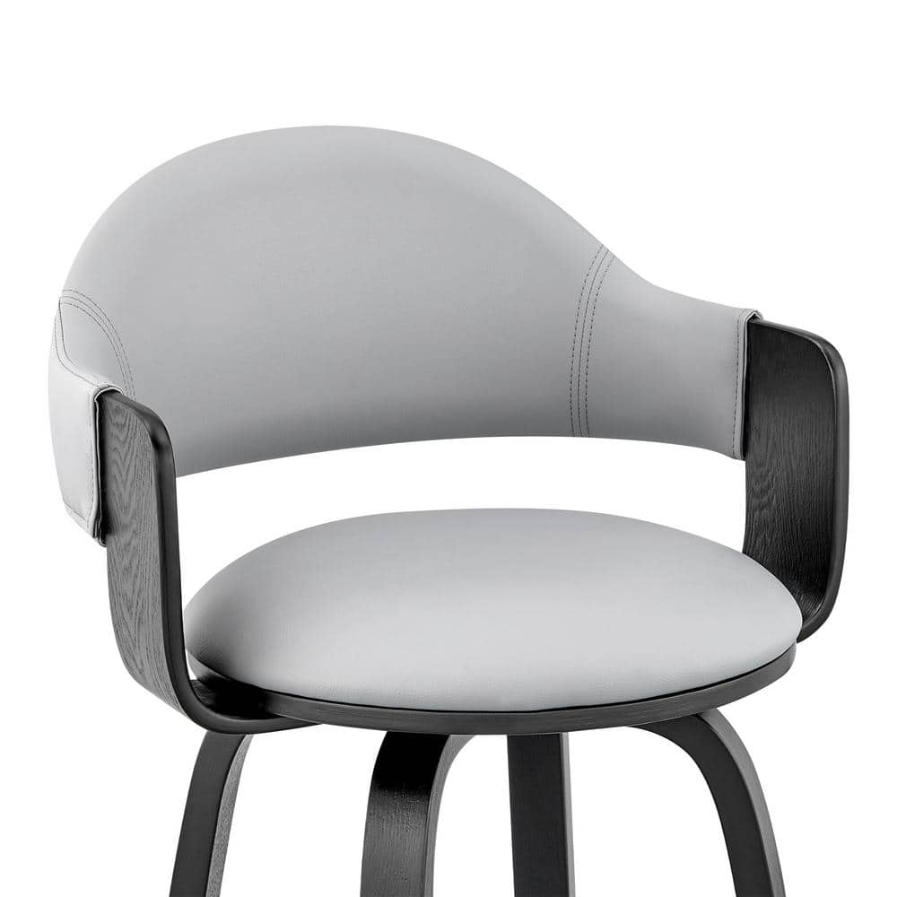 Gray Faux Leather and Black Wood Swivel Bar Stool