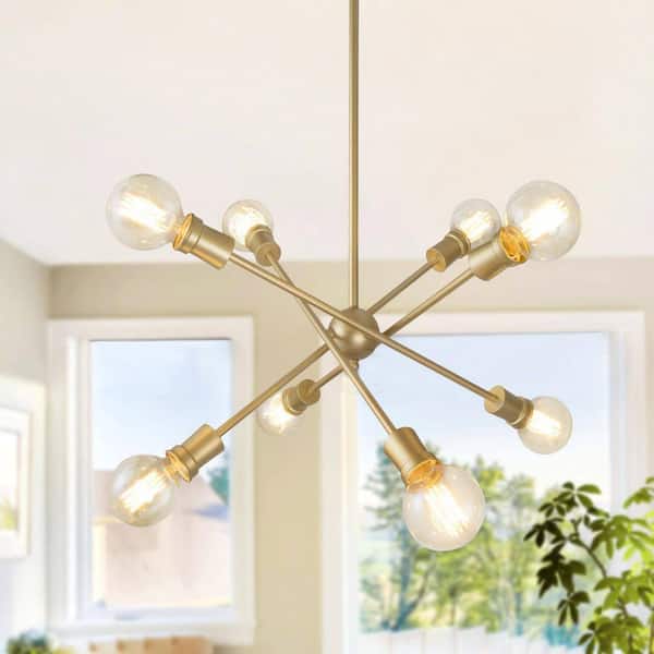 Modern 8-Light Light Gold Sputnik Chandelier for Foyer, Bedroom, Living Room with No Bulb Included