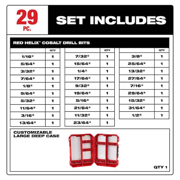 Milwaukee Cobalt Red Helix Drill Bit Set for Drill Drivers (29