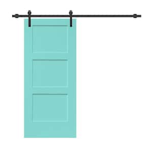 30 in. x 80 in. 3-Panel Mint Green Stained Composite MDF Equal Style Interior Sliding Barn Door with Hardware Kit