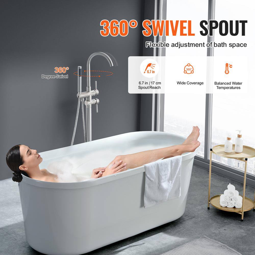 Brushed Nickel Freestanding Bathtub Faucet with Hand Shower