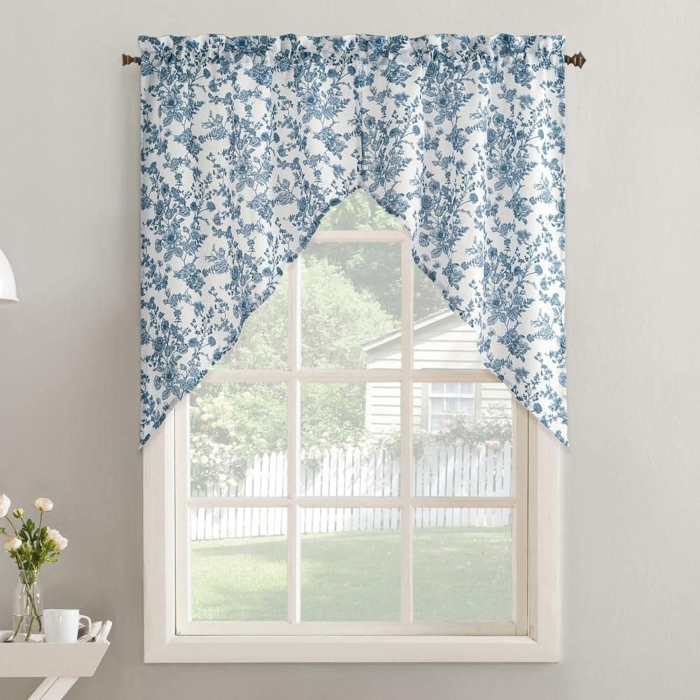 Elara Indigo Polyester 27 in. W x 38 in. L Rod Pocket Light Filtering Kitchen Curtain Swag Pair (Set of 2) price history on PriceWatchPro
