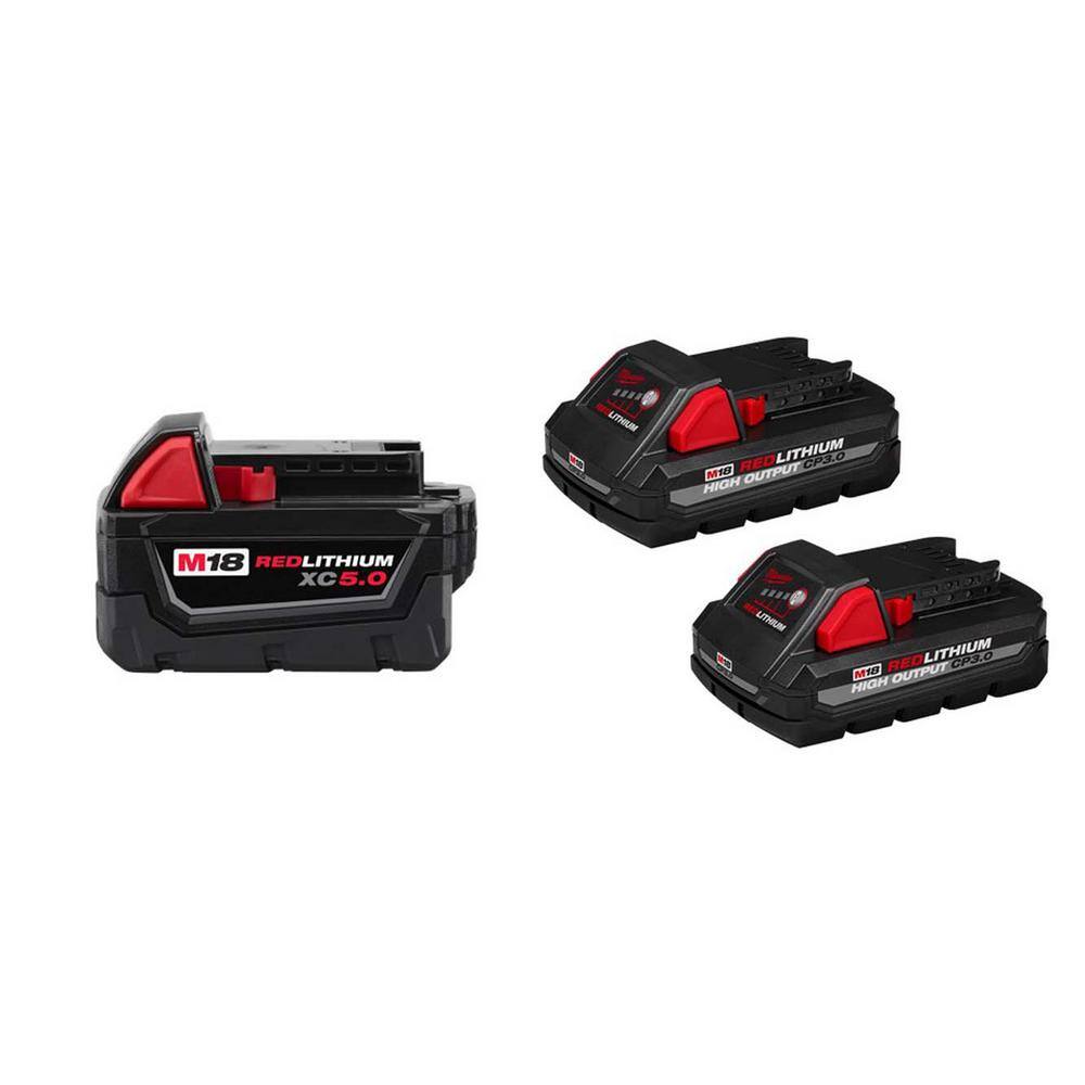 Milwaukee M18 18 Volt Lithium Ion XC Extended Capacity 5.0 Ah Battery and HIGH OUTPUT CP 3.0Ah Batteries 48 11 1850 48 11 1837 The Home Depot