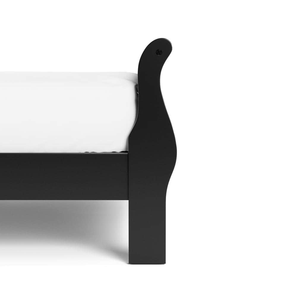 Black Solid Wood Sleigh Full Bed Frame with Headboard